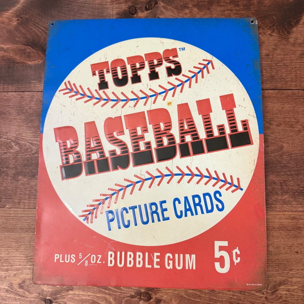 Topps Baseball Picture Cards Vintage Style Embossed Tin Metal Sign 5 Cent Retro